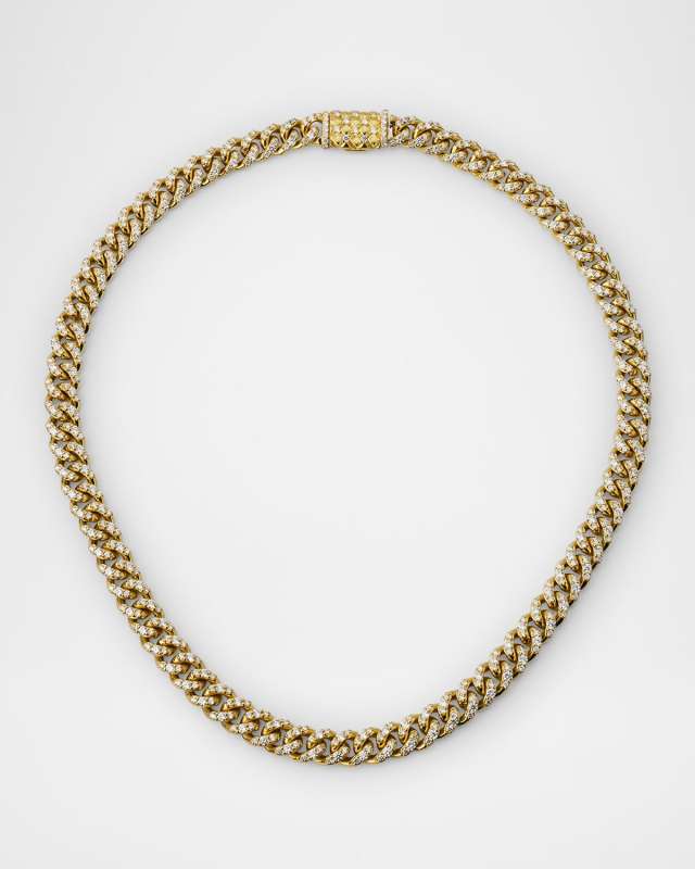 18K Yellow Gold Curb Link Diamond Necklace 16"L, 8.53tcw